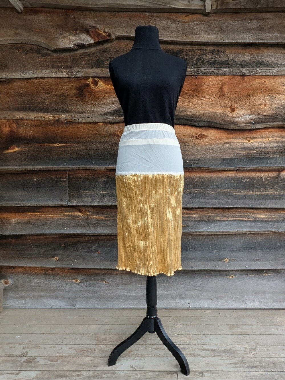 Vintage Larouche by Lori Weidner Gold Pleated Metallic Slip Extender Skirt 7